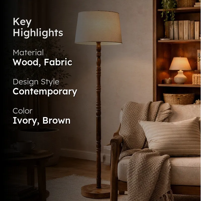 Heritage Turned Wooden Floor Lamp - Ivory & Brown media 2