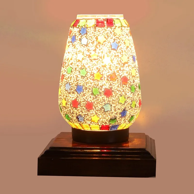 Speckra Glass Table Lamp With Wooden Base - Multicolor media 7
