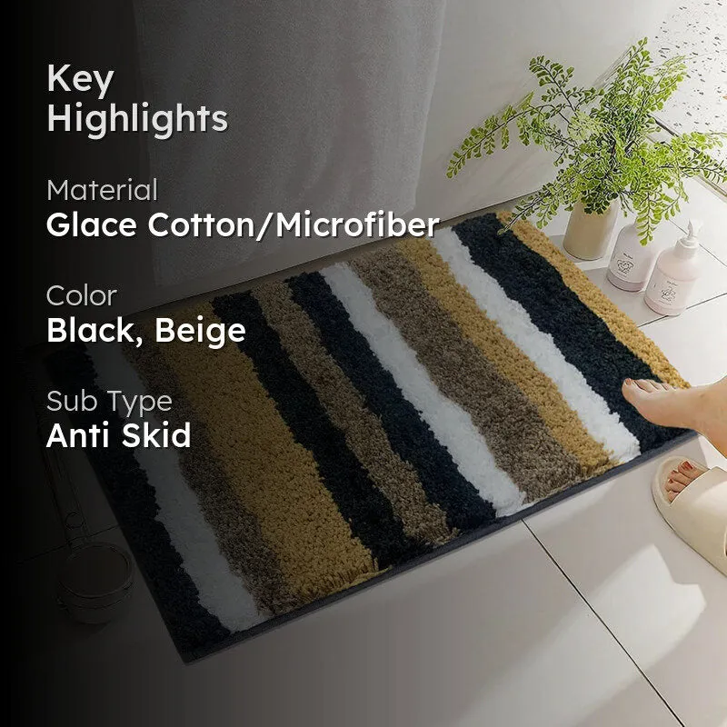 Stripe Luxe Bath Mat - Charcoal, Beige media 2