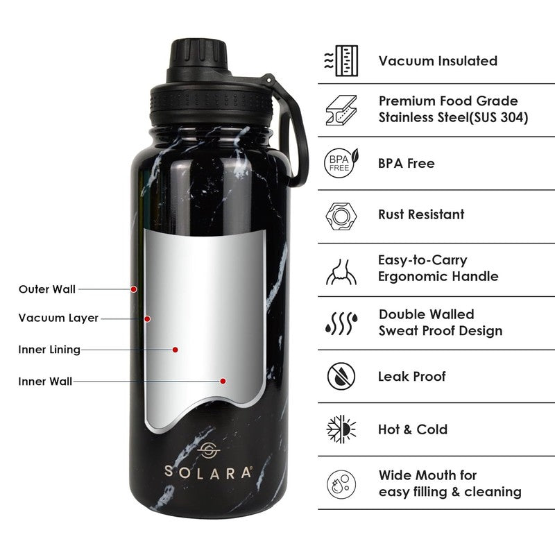 Solara Insulated Stainless Steel Bottle (1000 mL) - Black,White media 4