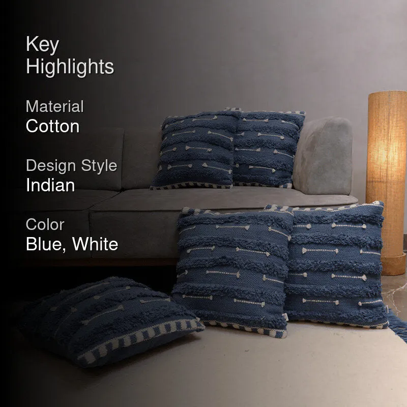 Softscape Tufted Cushion Cover (Blue & White) - Set Of Five media 2