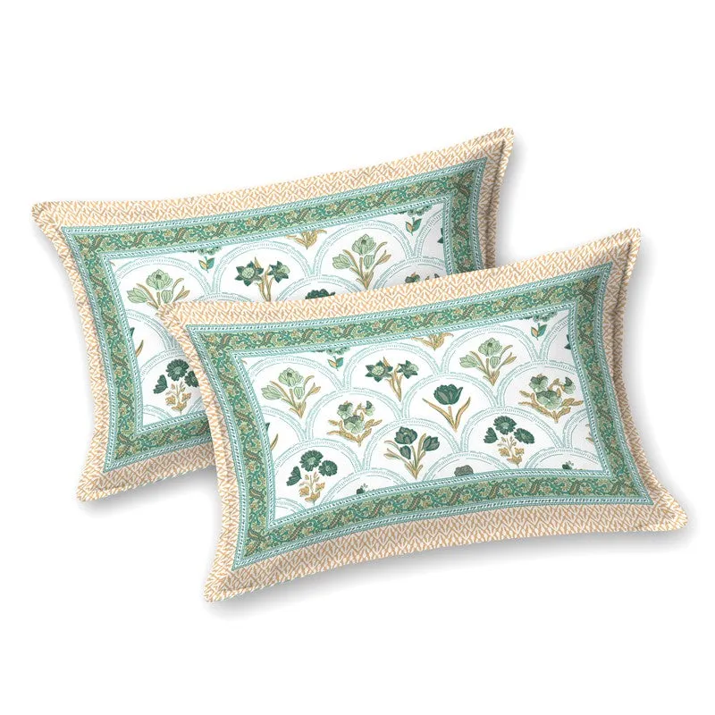 Heritage Touch Cotton Bedsheet (White,Green) - 120 TC media 3