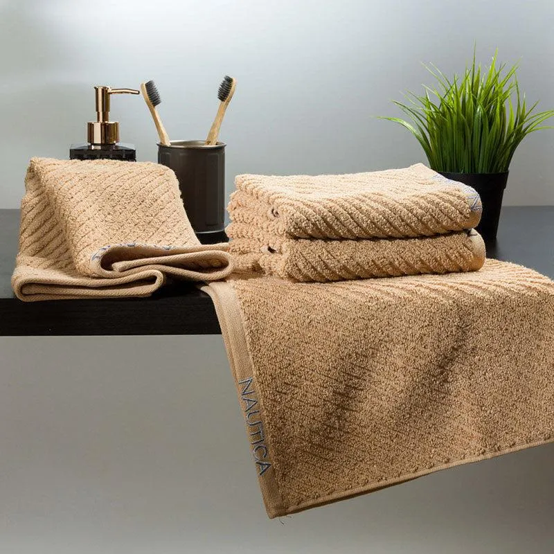 Nautica Riviera Soft Cotton Hand Towel (Light Tan) - Set Of Four media 1