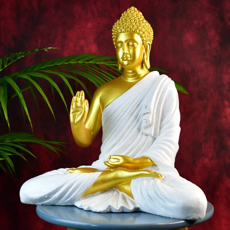 Buddha Blessing Resin Showpiece - Gold & White media 2