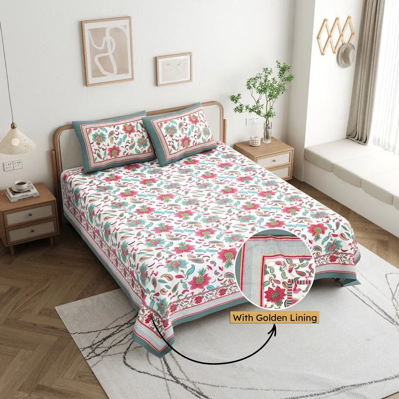 Soft Petal Cotton Bedsheet (Pink,Green)- 180 GSM media 1