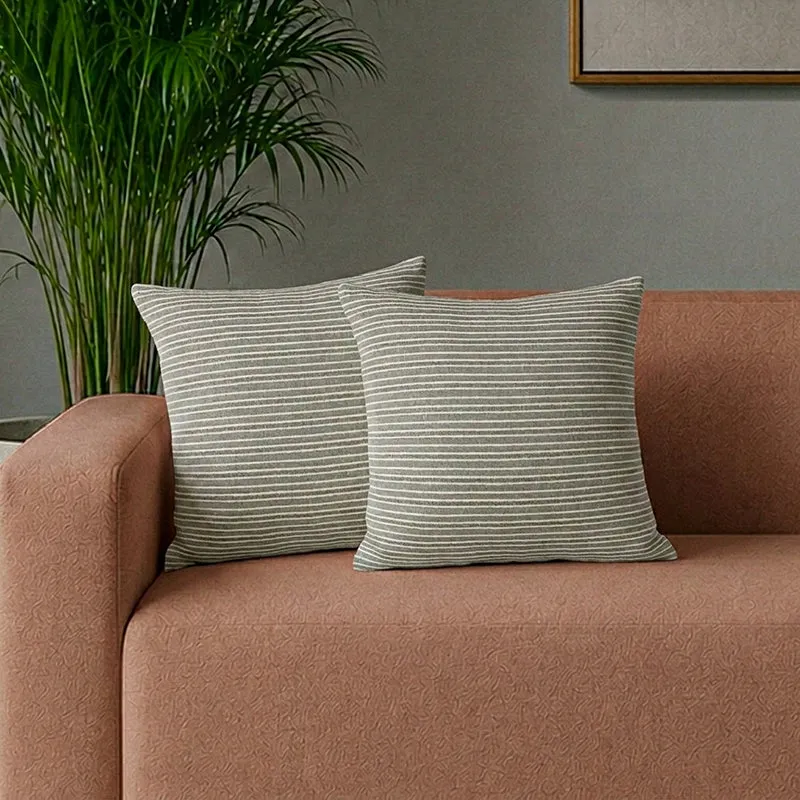 Thread Lines Woven Cushion Cover - Set Of Two media 1