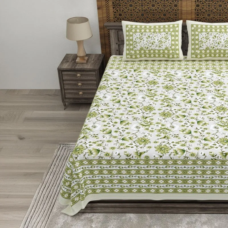 Artum Cotton Bedsheet (Olive Green,White) - 240 TC media 3