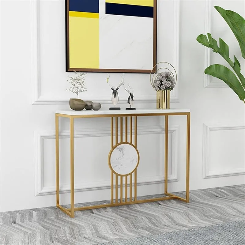 Urban Loft Metal Console Table with Marble Base - Large media 1