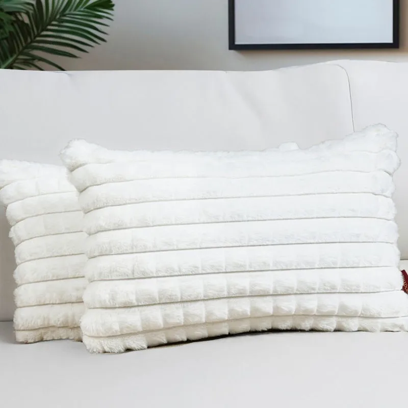 Frost Waffle White Cushion Cover (Rectangle) Set of Two media 1
