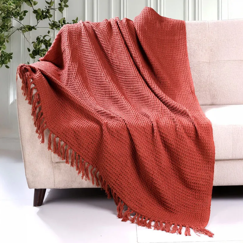 Toffee Mesh Cotton Throw with Tassels - Rust media 1