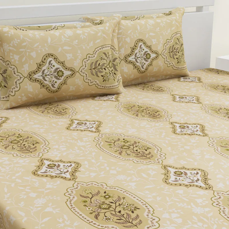 Serene Sleep Cotton Bedsheet (Beige) - 144 TC media 3