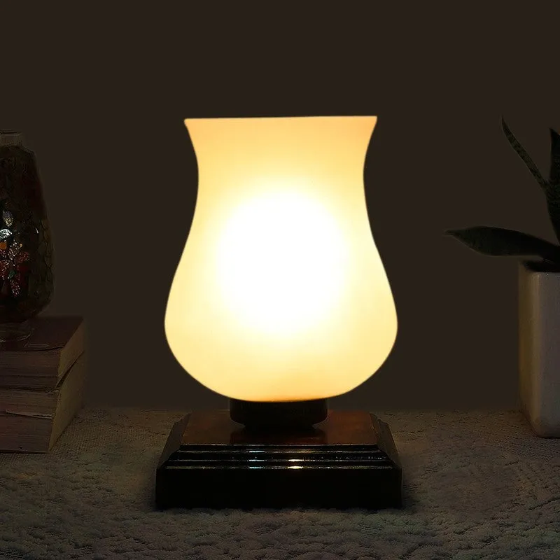 Mirova Glass Table Lamp With Wooden Base - White & Brown media 1