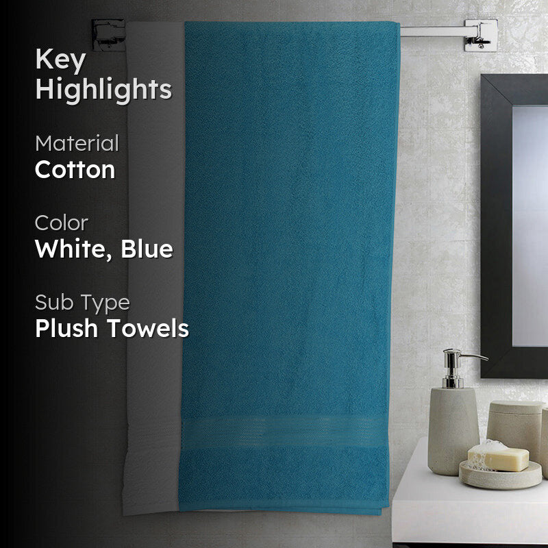 Nuage Cotton Bath Towel (Blue & White) - Set Of Two media 2