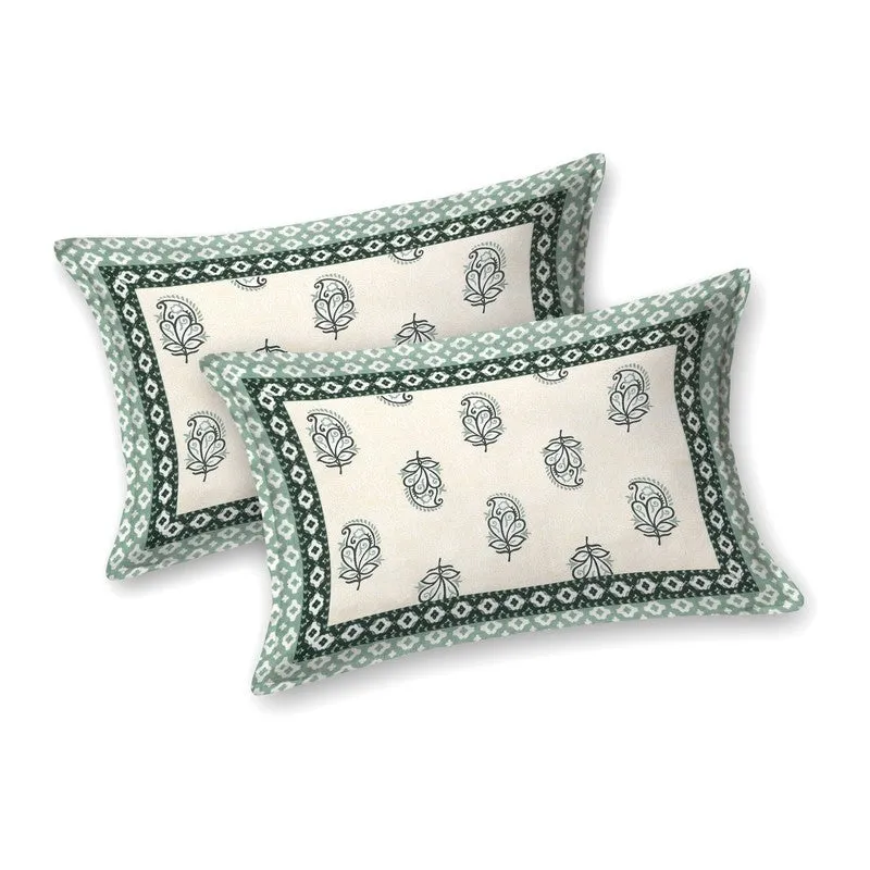 Bloomly Cotton Bedsheet (Off White,Green) - 240 TC media 4