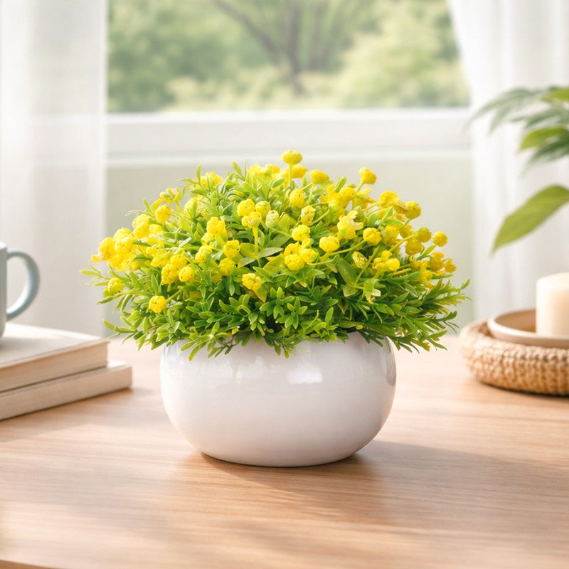 Petalvine Artificial Rose Flower Plant With Pot (Yellow) -14CM