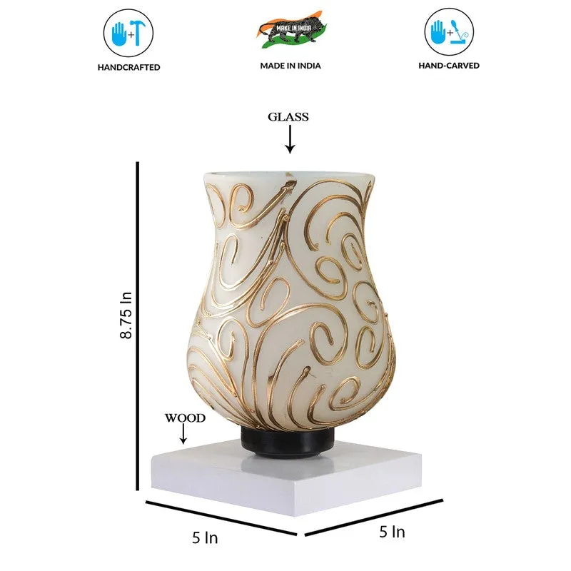 Auralon Mosaic Glass Table Lamp With Wooden Base - White & Gold media 9