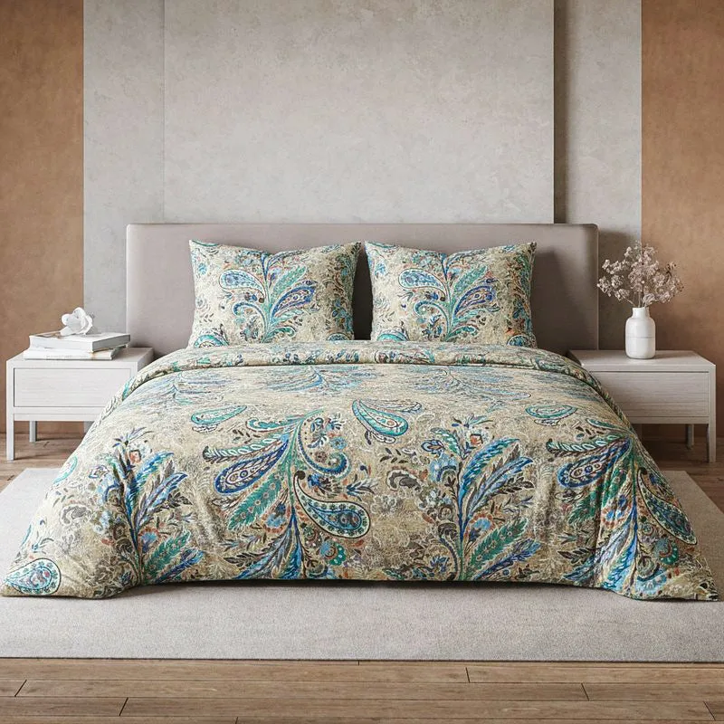 Duna Boheme Floral Cotton Bedsheet (Tiffany Blue) -254 TC media 1