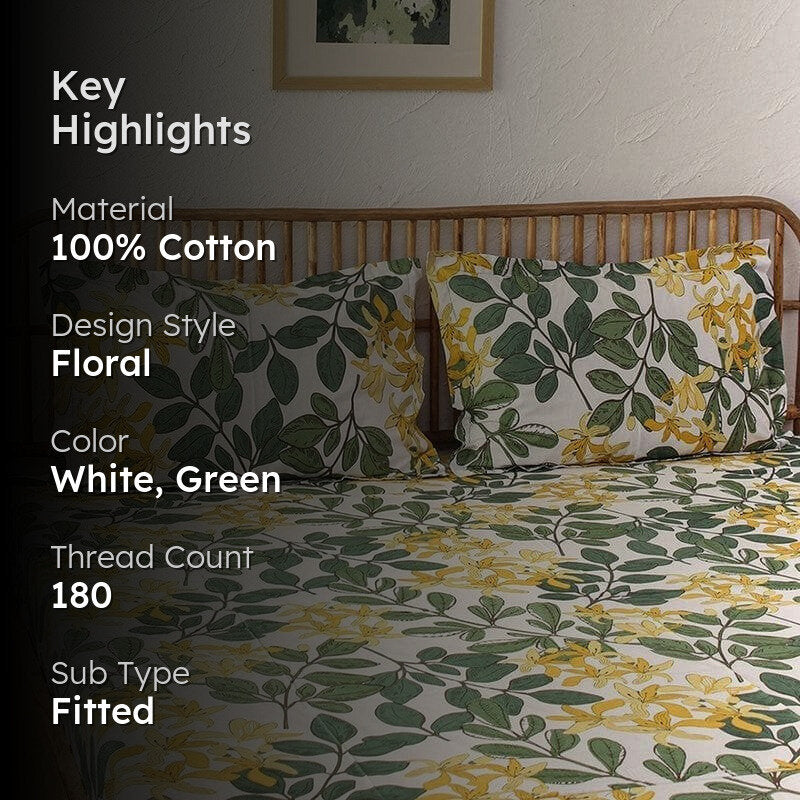Moringa Cotton Bedsheet (Green) - 180 TC media 2