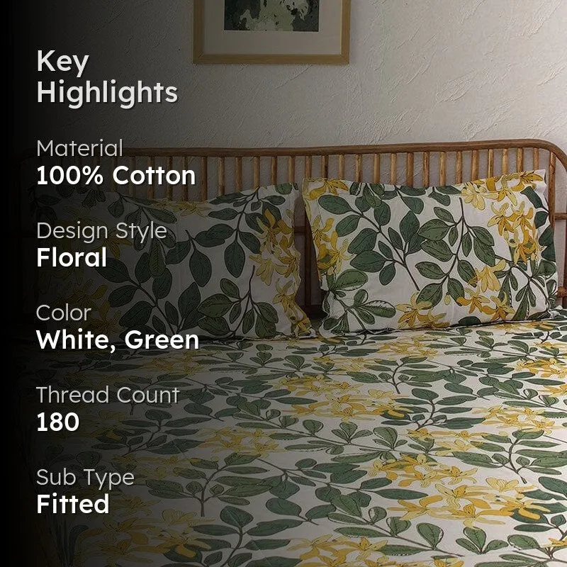 Moringa Cotton Bedsheet (Green) - 180 TC media 2