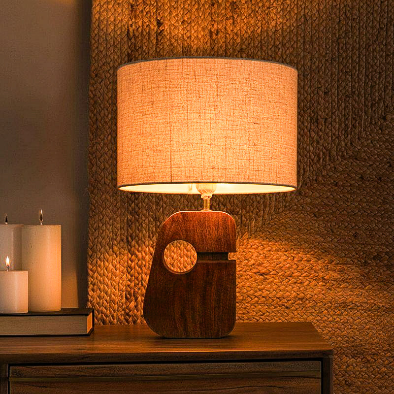 Orange Tree Ruko Mango Wood Table Lamp - White,Beige