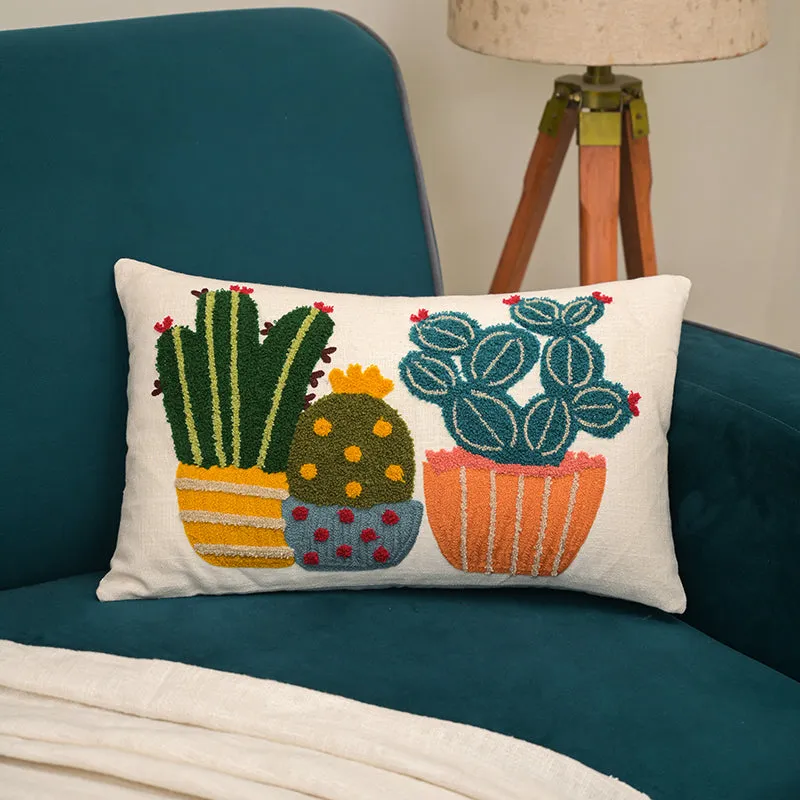 Comfy Cacti Embroidered Cotton Cushion Cover media 2