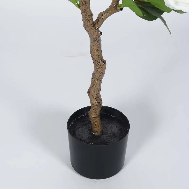 Faux Lush Mini Camellia Plant With Black Plastic Pot - White - 4 Feet media 5