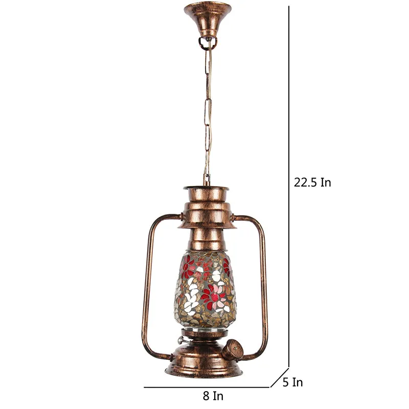 Phoolkari Mosaic Metal Lantern Glass Ceiling Lamp - Copper media 5