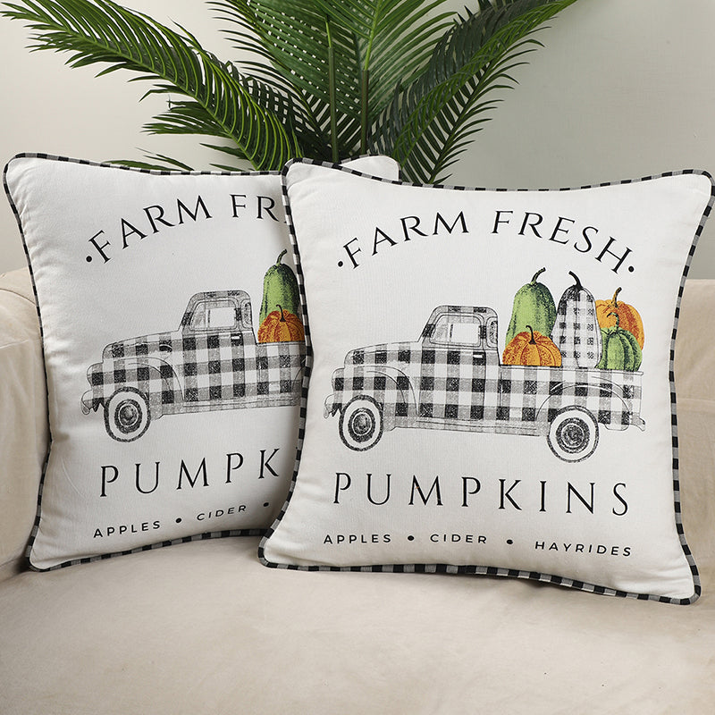 Pumpkin Farm Cotton Cushion Cover - Set Of Two