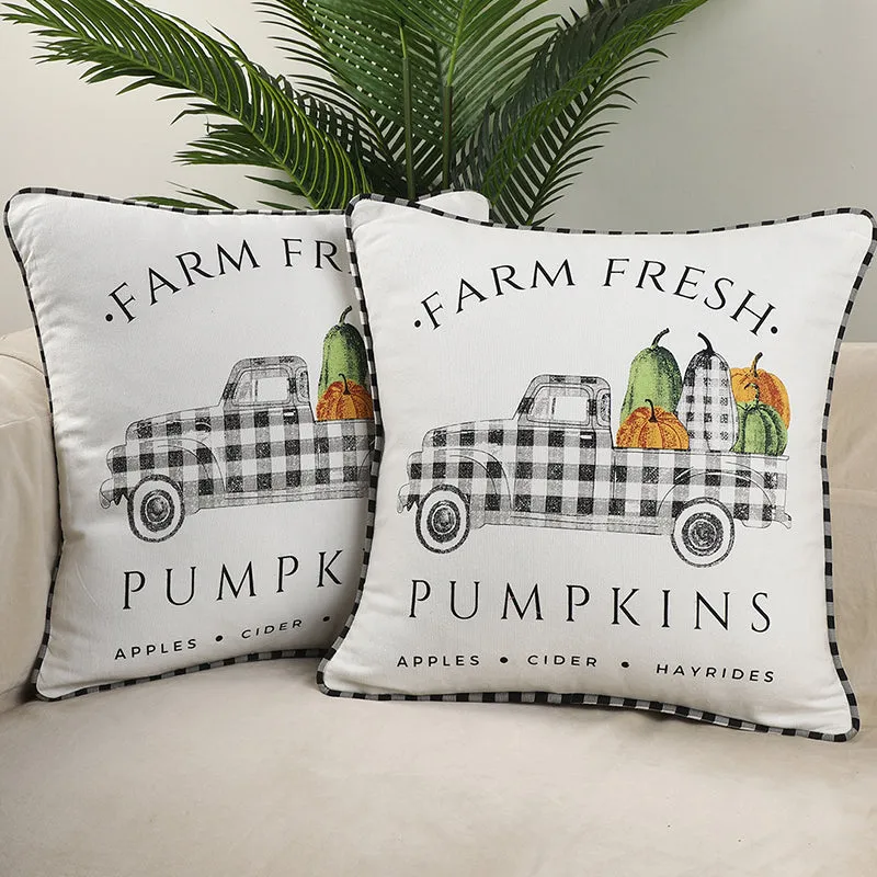 Pumpkin Farm Cotton Cushion Cover - Set Of Two media 1