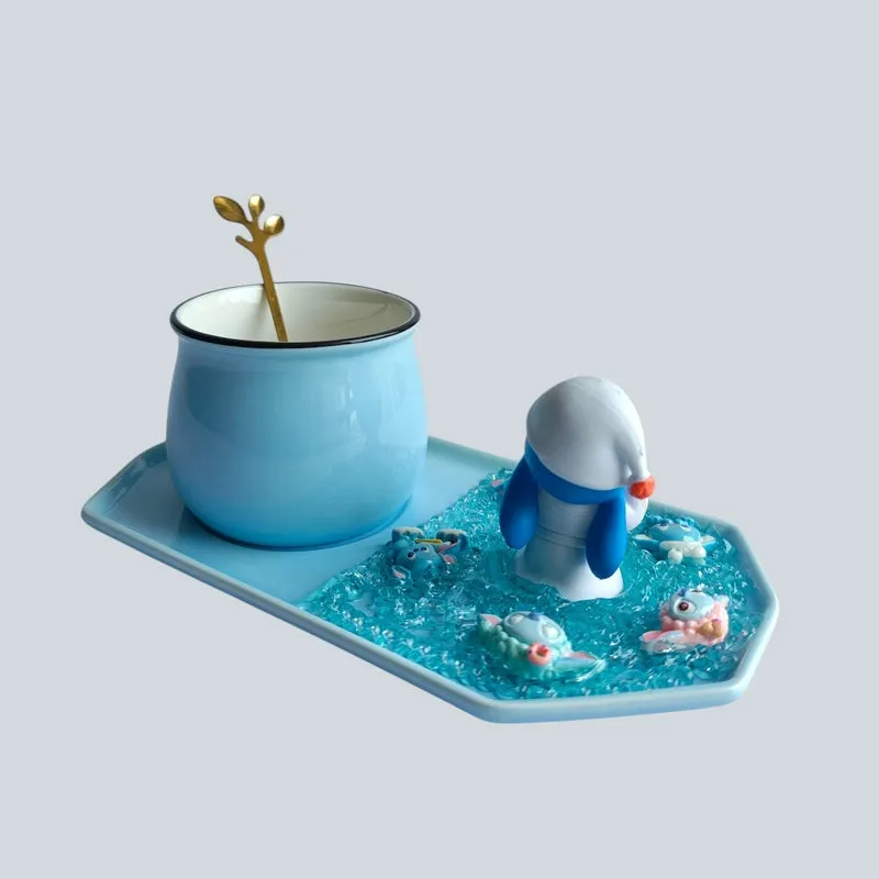 Stitch Bliss Ceramic Coffee Mug With Tray (180 mL) - Blue - 4