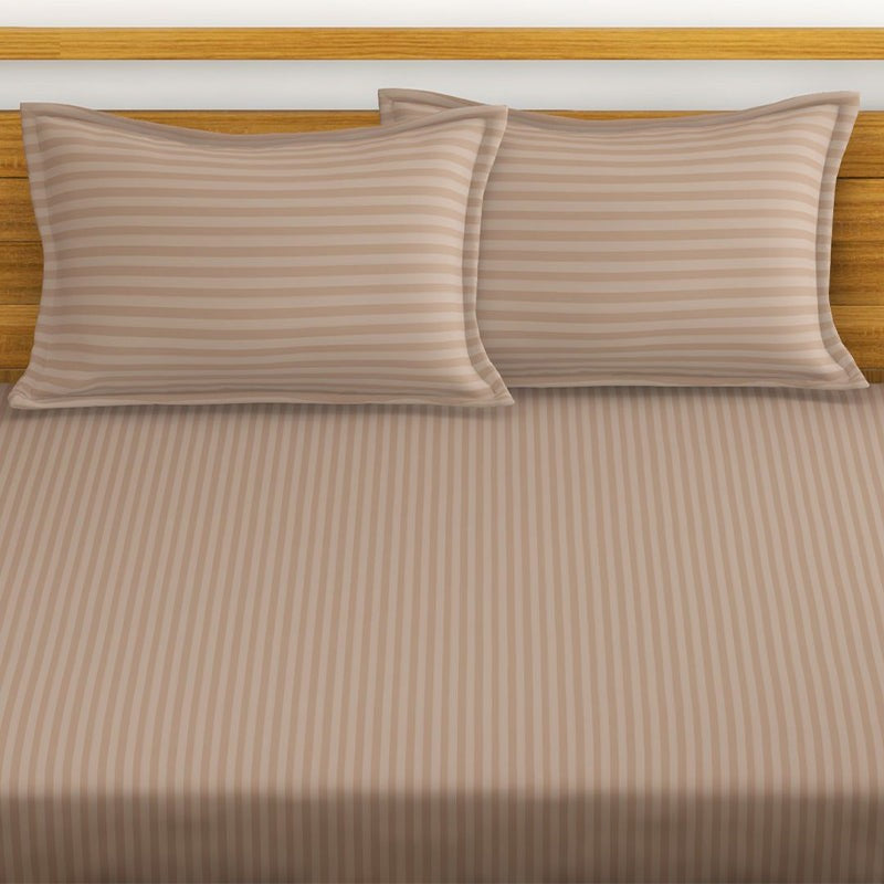 Lexi Stripes Cotton Bedsheet (Brown) - 210 TC media 3