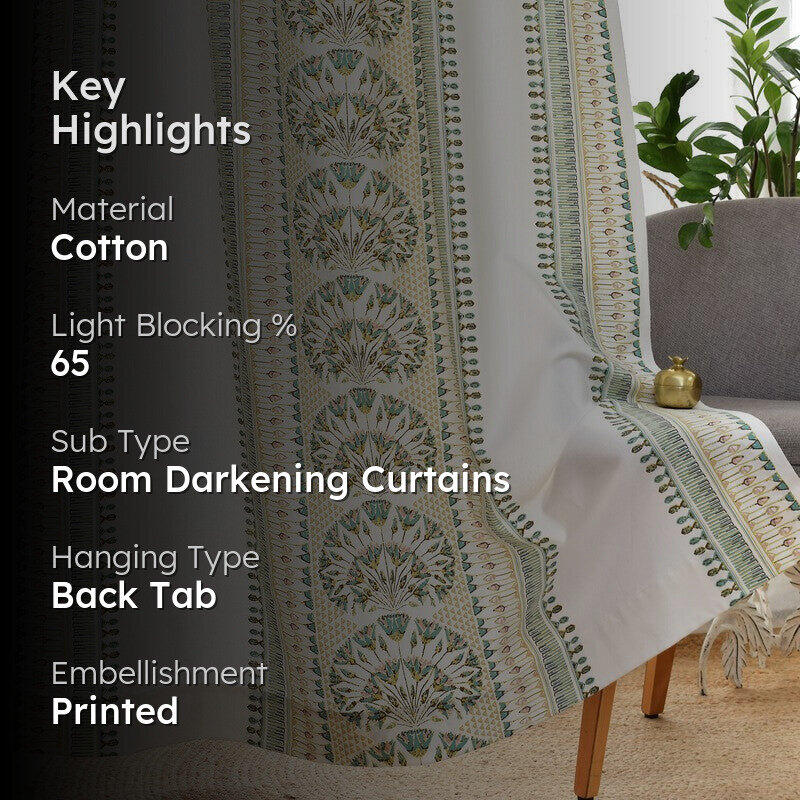 Tranquebar Home Parallel Grace Cotton Curtains(Green) - Set Of Two media 2