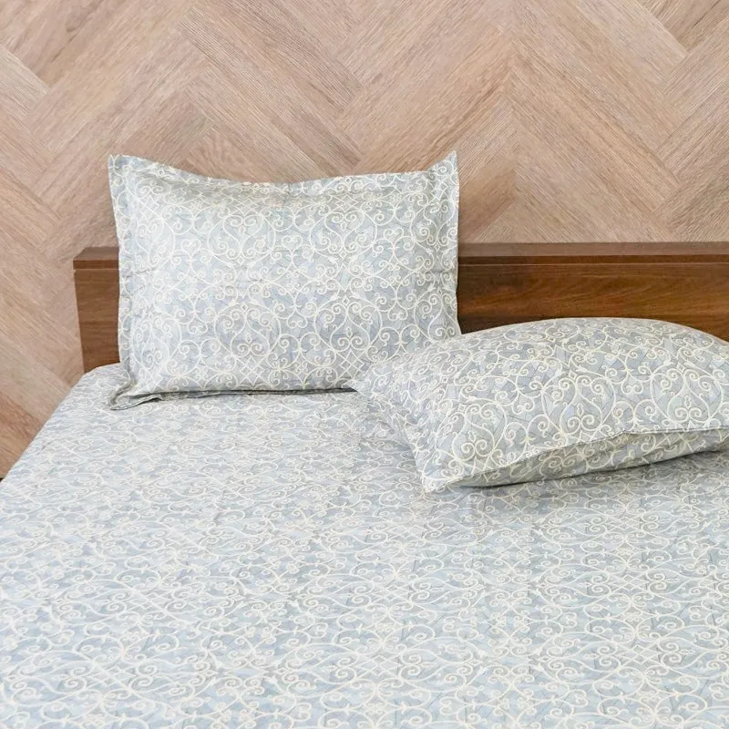 Caravel Floral Cotton Bedsheet (Grey) - 200 TC media 4