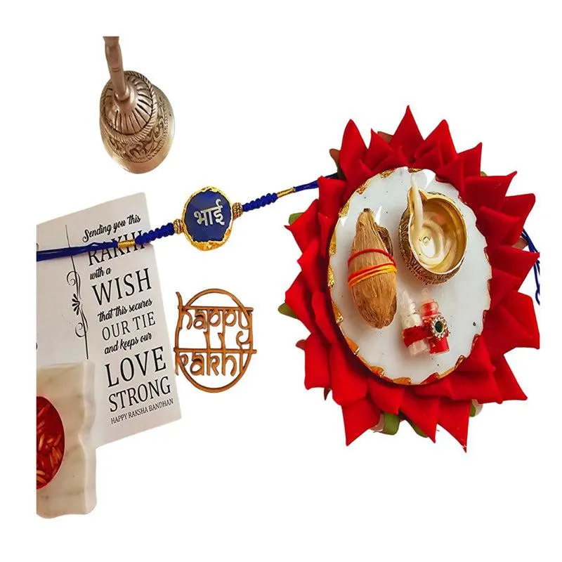 Bhai Behen Bond Blue Agate Rakhi Gift Set media 3
