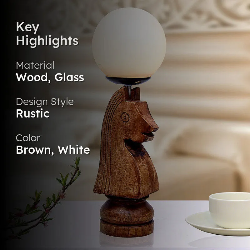 Chess Knight Wooden Table Lamp - Brown,White media 2