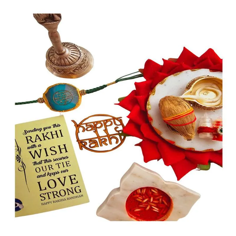 Gayathri Mantra Green Agate Rakhi Gift Set media 3
