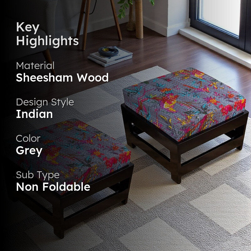 Mirox Sheesham Wooden Bench with Cushions (Grey) - Four Piece Set media 2