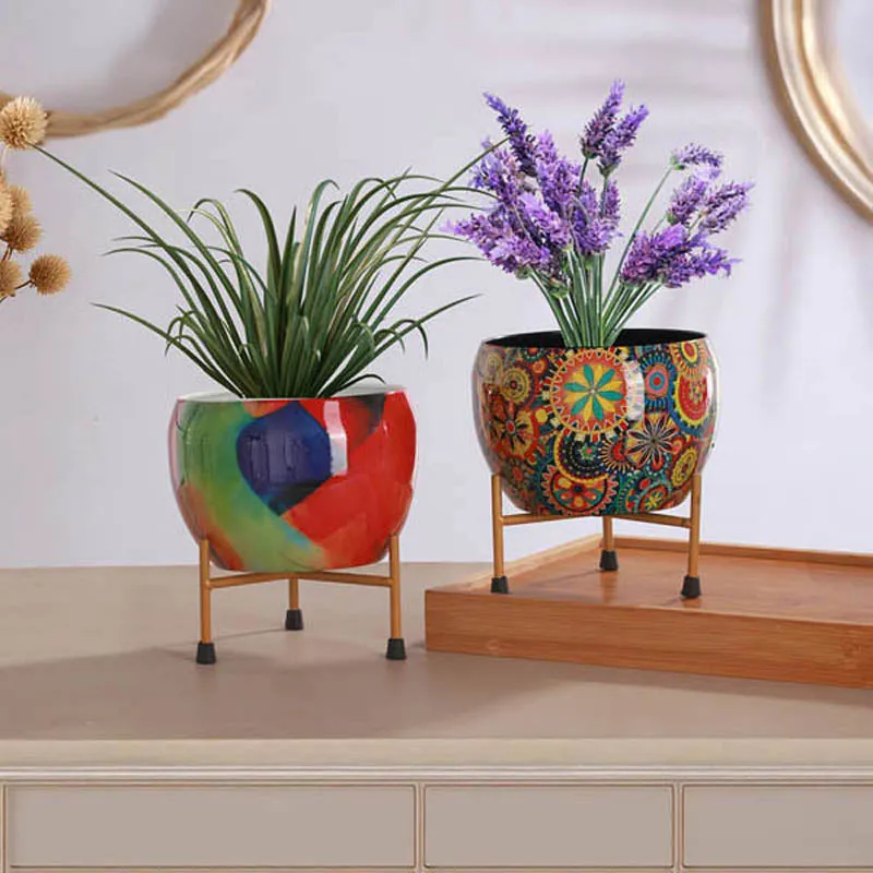 Royale Ethnic Handcrafted Planter With Stand - Four Piece Set media 2
