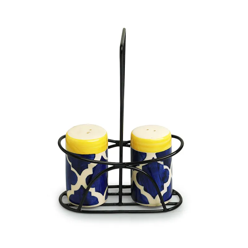Moroccan Miles Ceramic Salt & Pepper Shaker With Iron Holder (70 mL) - Three Piece Set media 3