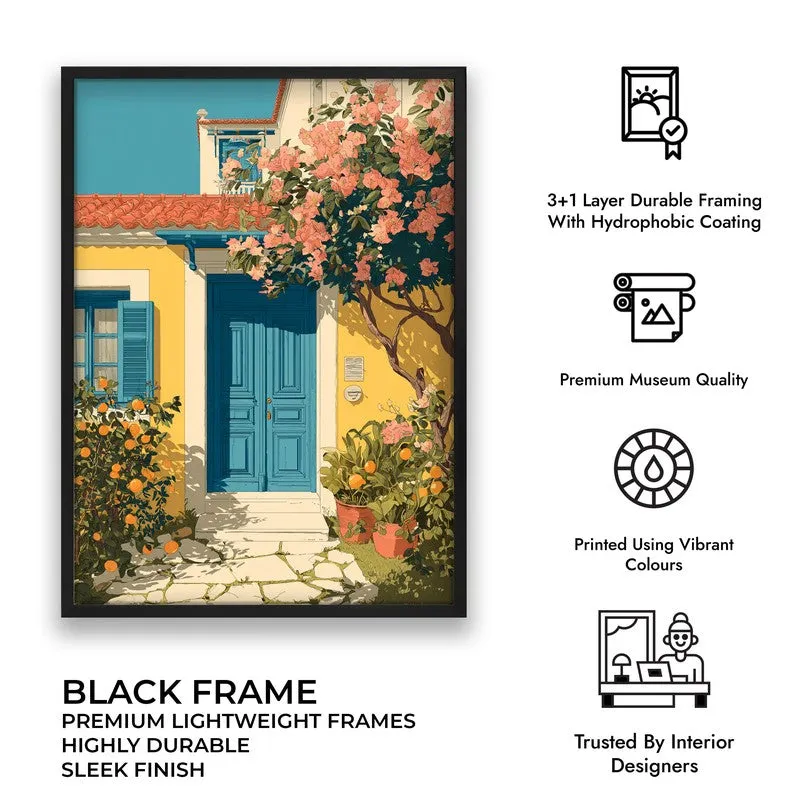 Floravue Sunlit Blue Door Canvas Wall Painting With Black Frame media 7