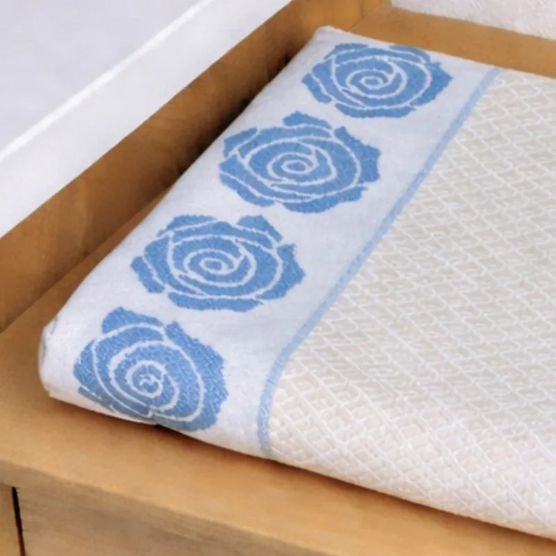 Rosette Cotton Hand & Bath Towel (Blue & White) - Set of Two media 7