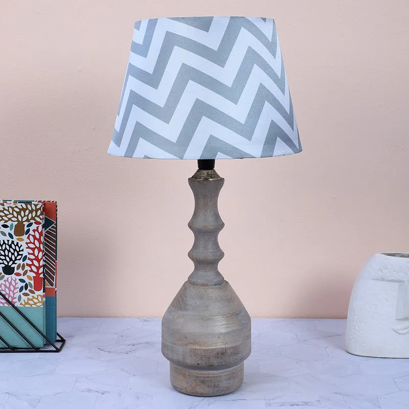 Chevron Light Glyph Printed Mango Wood Table Lamp - Grey, White media 2