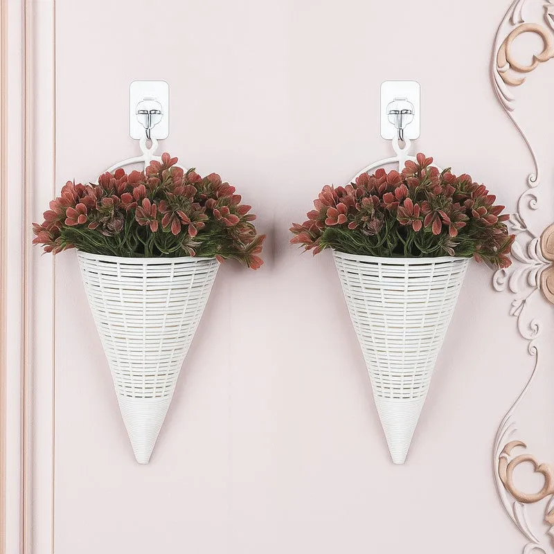 Artificial Flowers (Red) with Pot - Set Of Two media 1