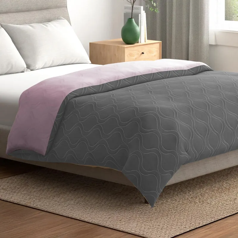 Urban Space Triad Microfiber Reversible Comforter (Grey, Rose) - 80 GSM media 1