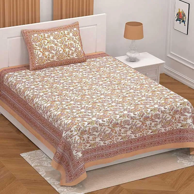 Posy Party Cotton Bedsheet (Orange) - 180 TC media 1