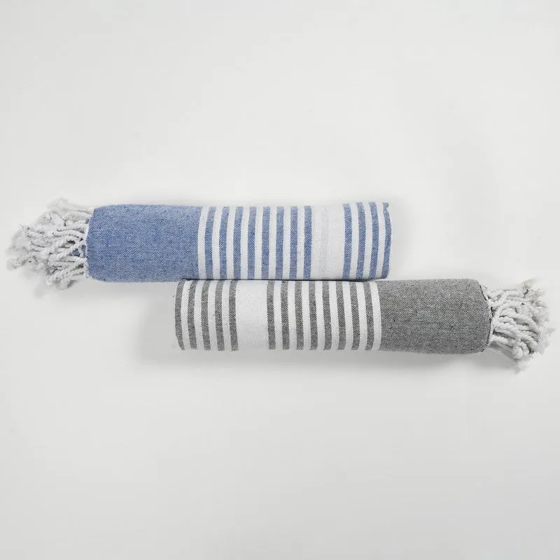 Loomera Striped Cotton Bath Towels (Grey & Dark Blue) - Set Of Two media 7