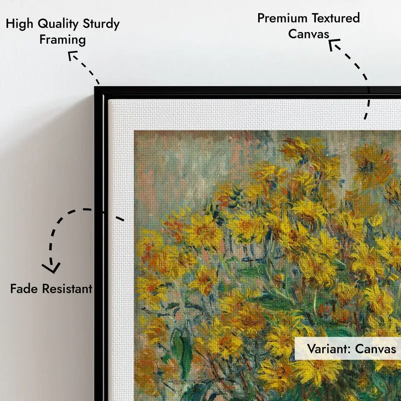 Jerusalem Artichoke Flowers Archival Canvas Wall Painting - Black Frame media 7