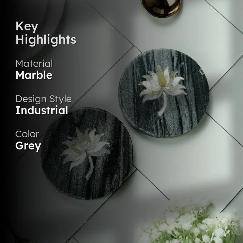 Lotus Marble Coaster With Mother Of Pearl Inlay (Grey) - Set Of Two media 2