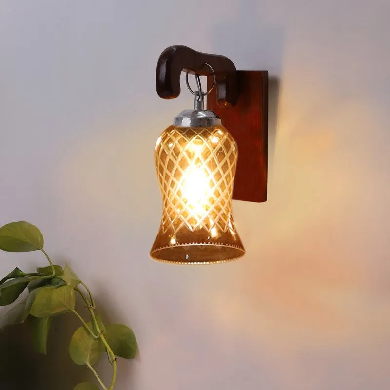 Honey Glow Arch Walnut-Amber Glass Wall Lamp media 4