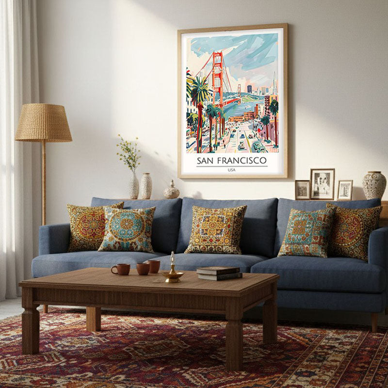 Vintage San Fransico Framed Canvas Archival Canvas Wall Painting - Natural Brown Frame media 4